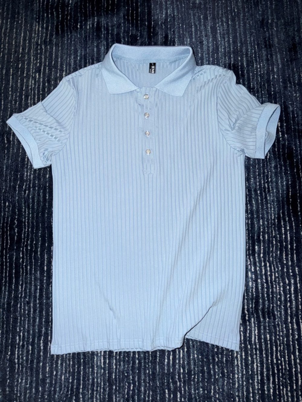 Men’s Light Blue Ribbed Polo Shirt - Casual Short Sleeve